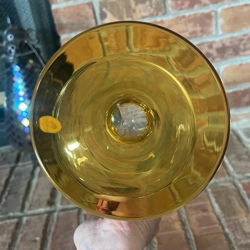 Stunning MCM Mid-Century Tall Pitcher w/ Amber Applied Glass Handle & 4 Glasses